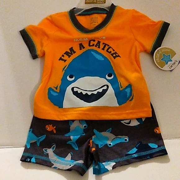 NWT☆Child Of Mine☆By CARTER'S 12M Orange Shark 2pc Pajamas Set - Picture 7 of 8